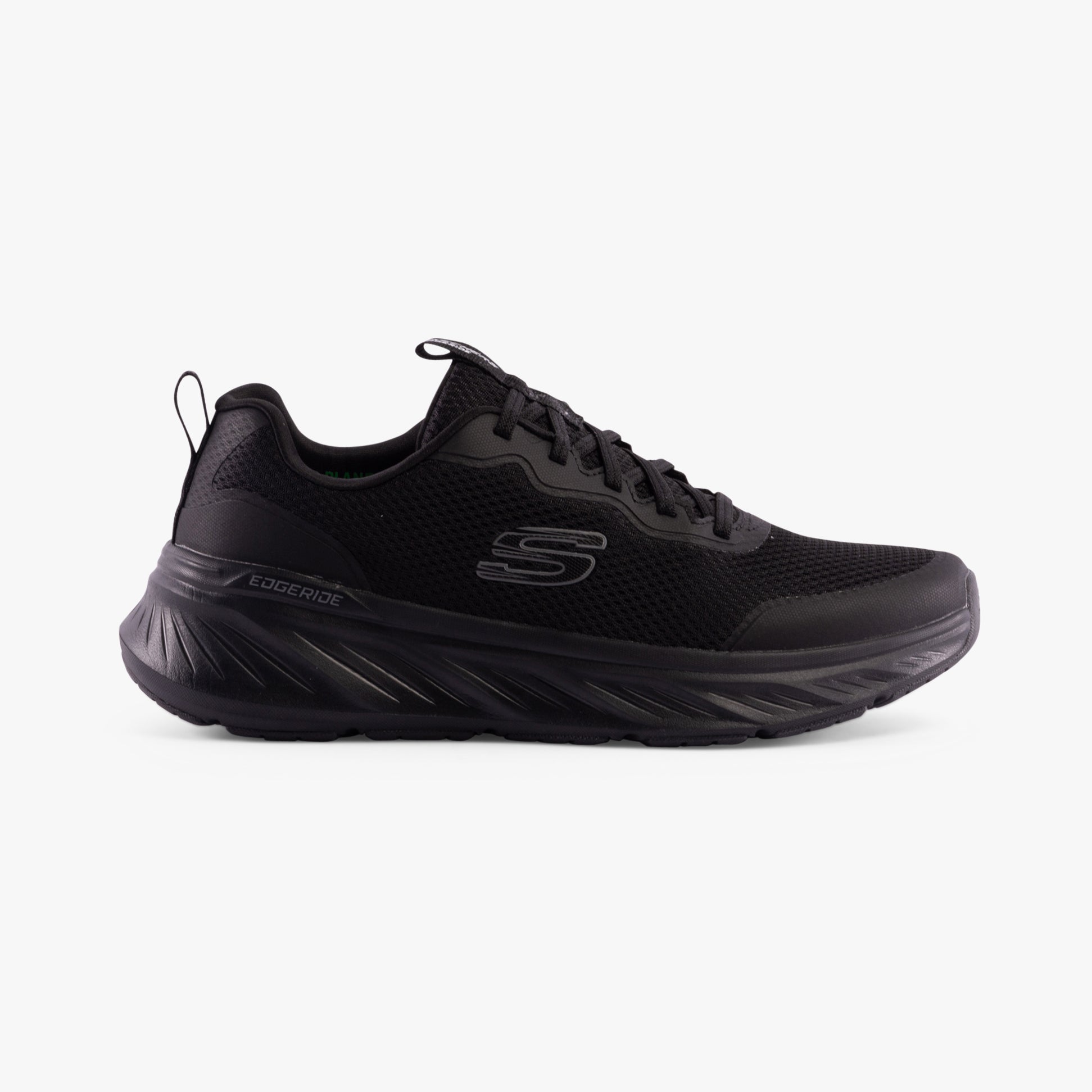 Skechers 232835/BBK EDGERIDE - REKZE Mens Trainers Black side view showcasing synthetic upper and lace-up design.