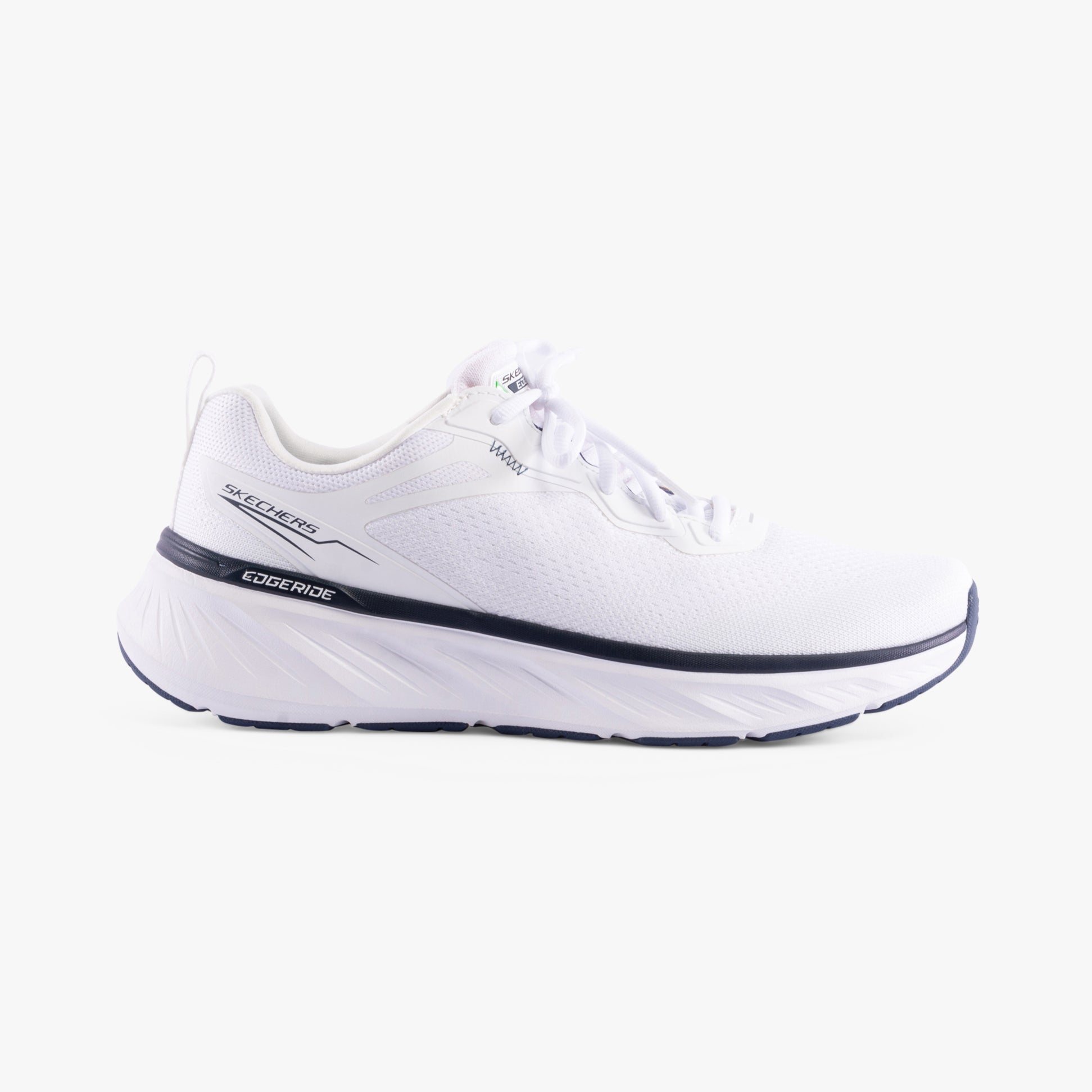 Skechers 232836/WNV EDGERIDE - EXXO Mens Trainers White/Navy side view showing lightweight design and cushioning.