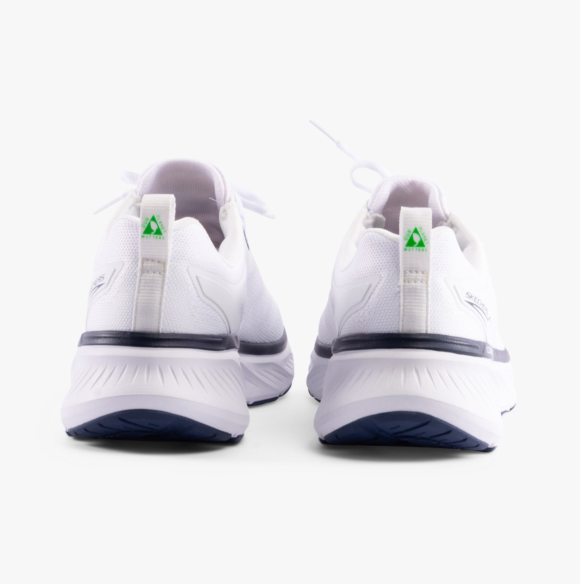 Skechers 232836/WNV EDGERIDE - EXXO Mens Trainers White/Navy back view showcasing lace-up design and breathable mesh.