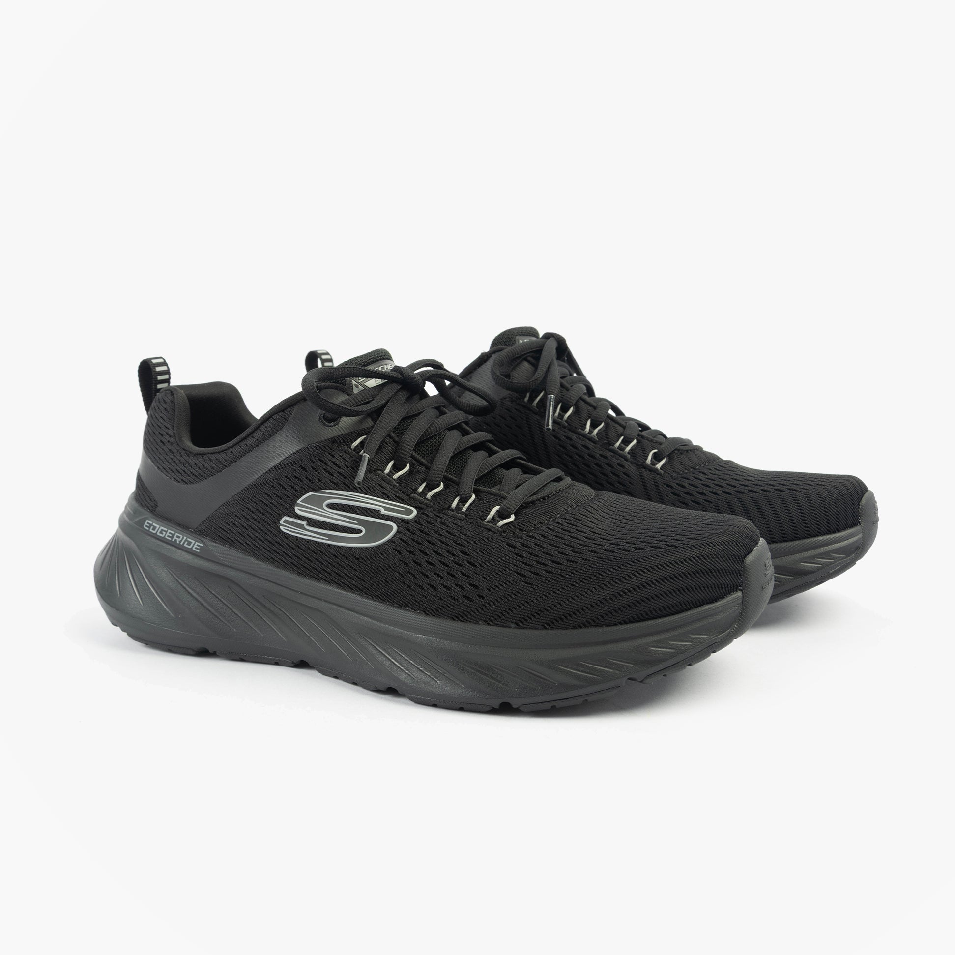 Skechers 232843/BBK EDGERIDE - CONTENTION Mens Trainers Black side view showcasing design and mesh upper.