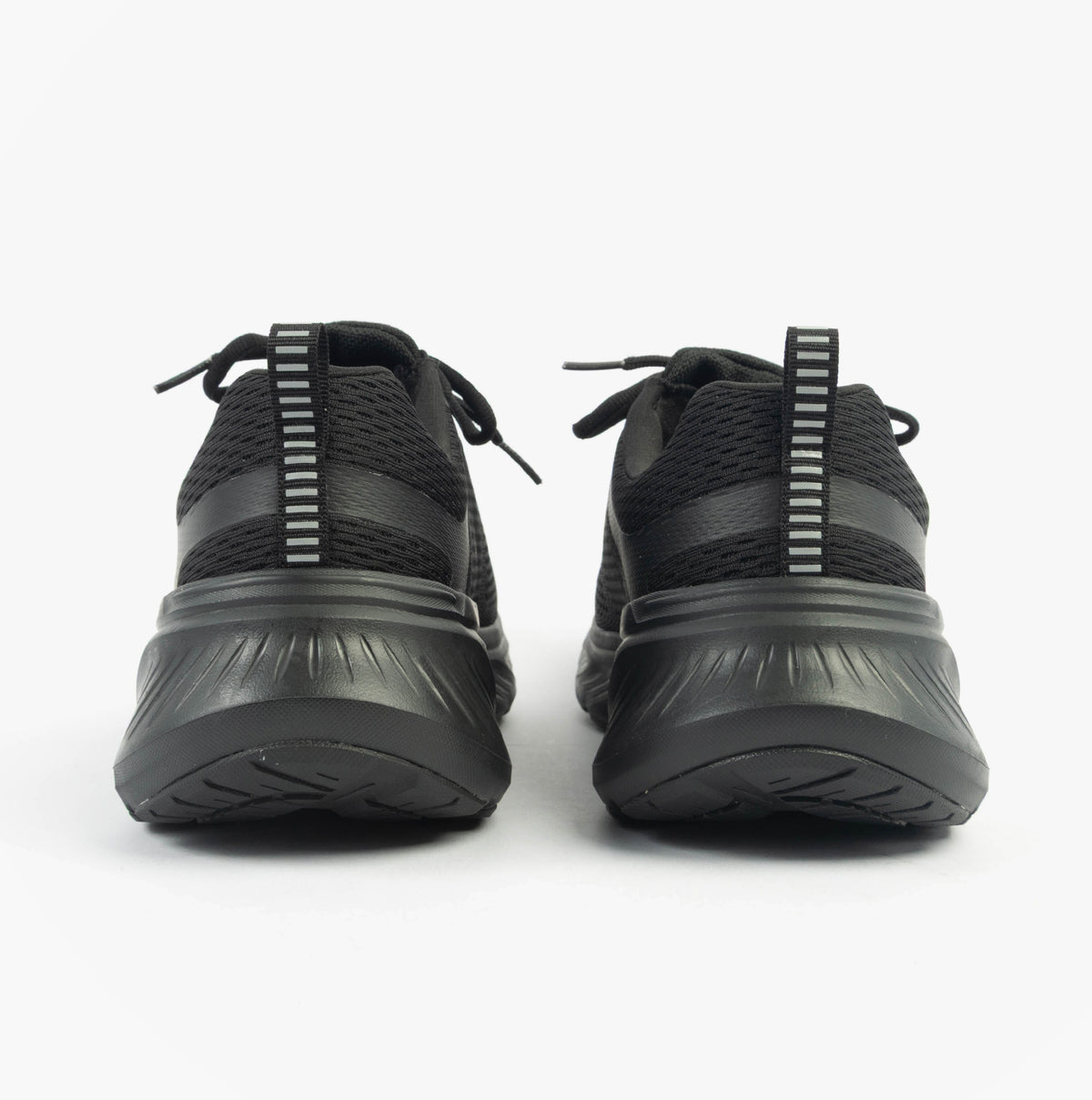 Skechers 232843/BBK EDGERIDE - CONTENTION Mens Trainers Black back view, showcasing the mesh upper and rubber sole.