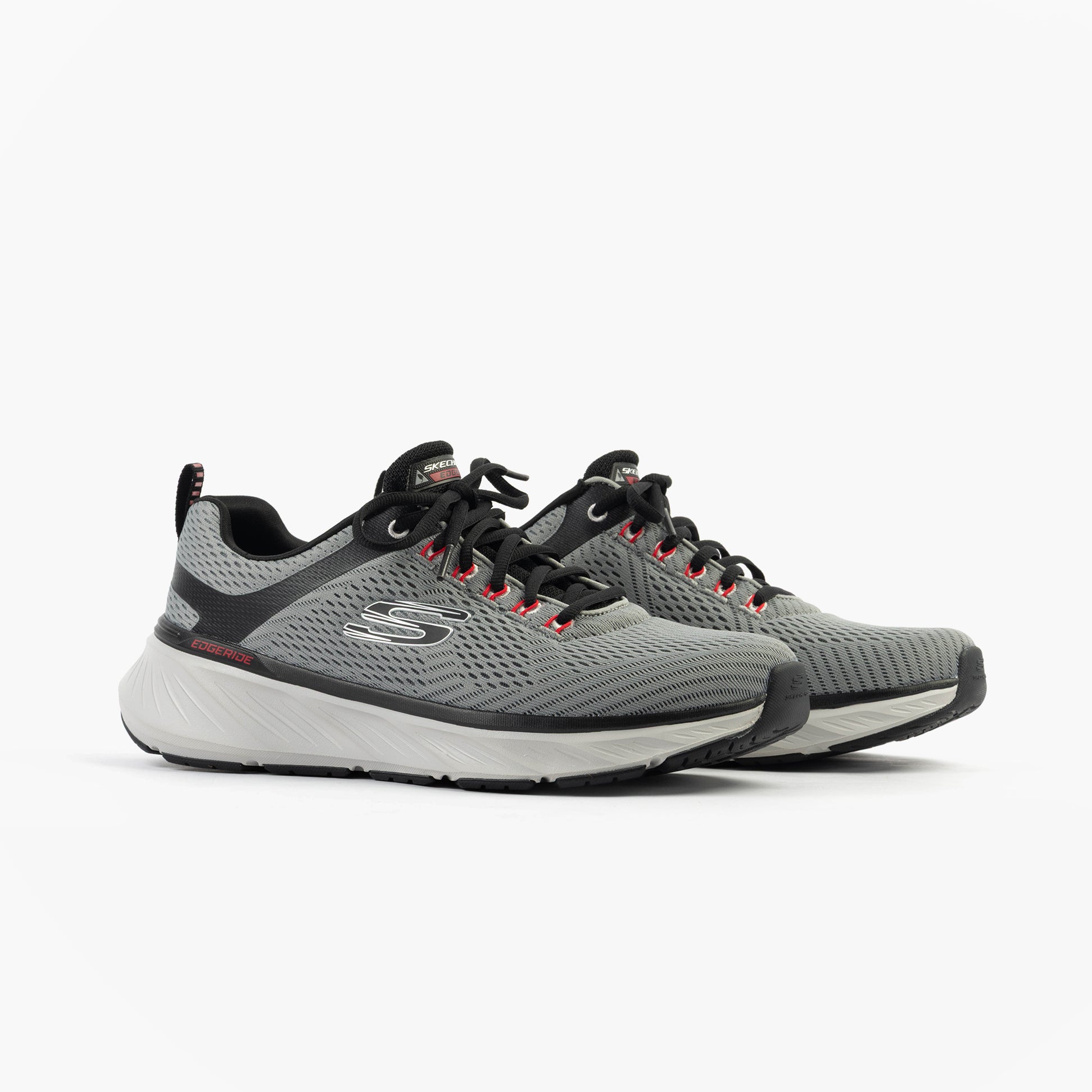 Skechers 232843/CCBK EDGERIDE - CONTENTION Mens Trainers Charcoal/Black side view showcasing mesh upper and lace-up design.