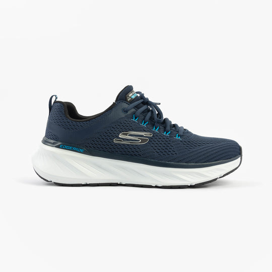 Skechers 232843/NVBL EDGERIDE - CONTENTION Mens Trainers Navy side view showcasing mesh upper and lace-up closure.