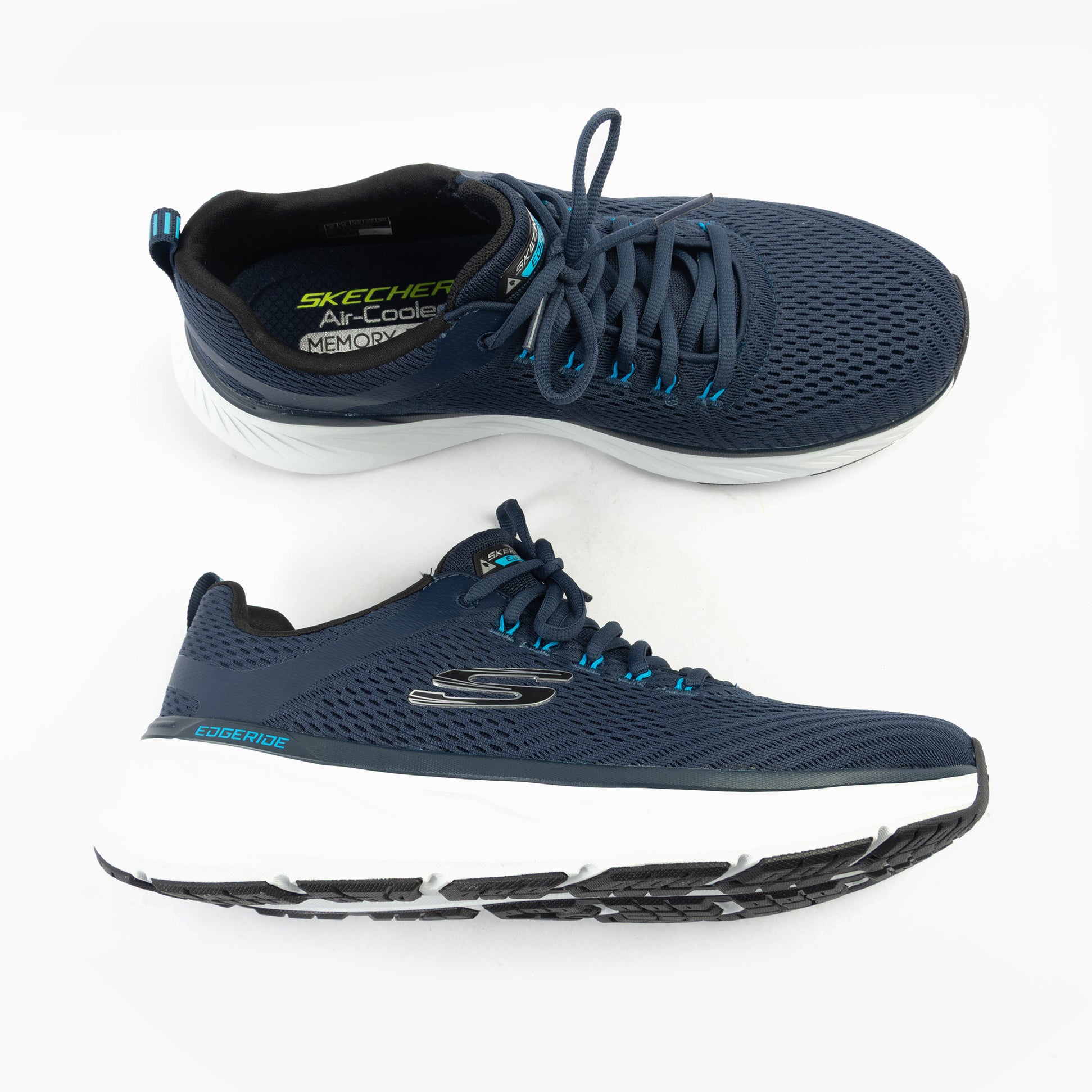 Skechers 232843/NVBL EDGERIDE - CONTENTION Mens Trainers Navy top view showcasing mesh upper and lace-up design.