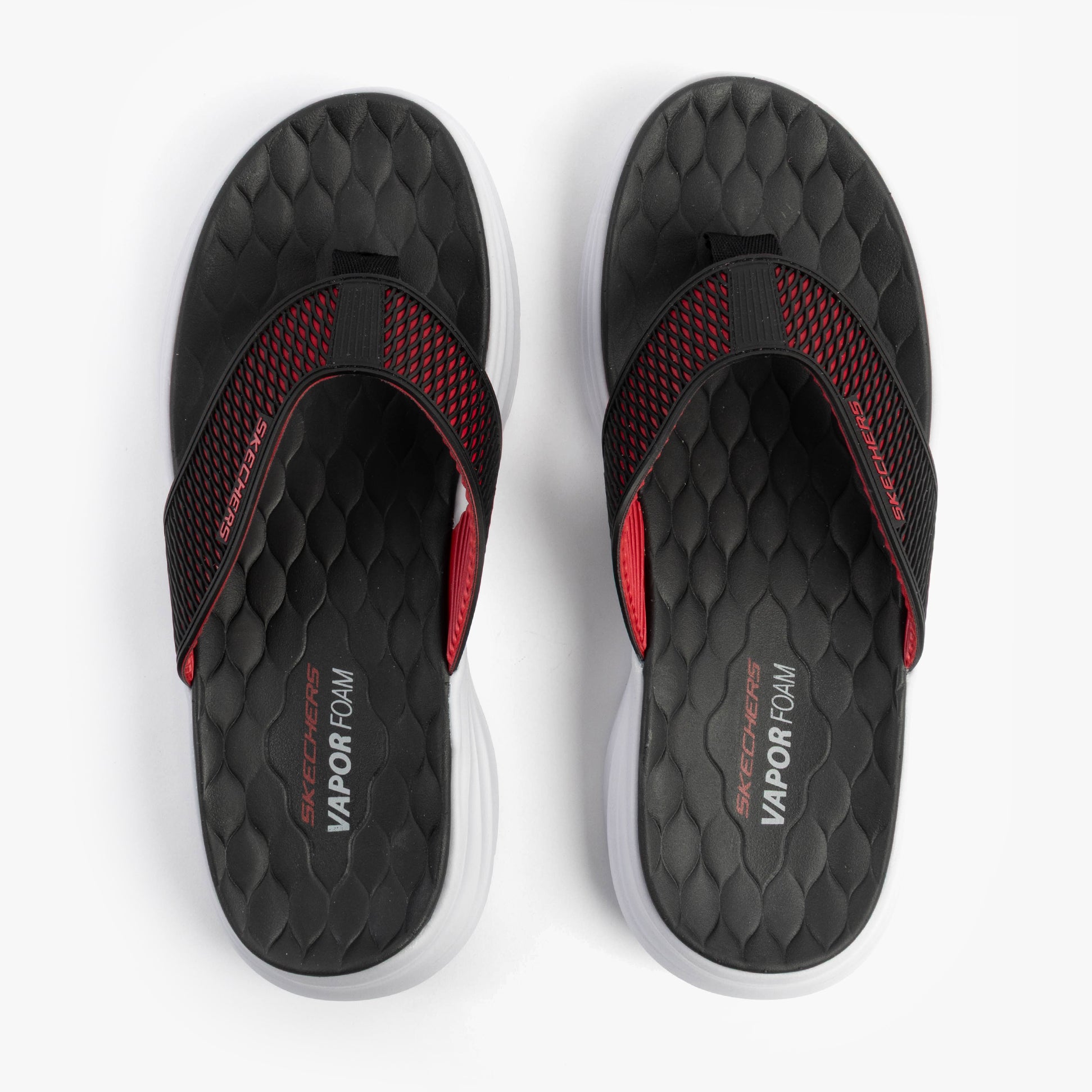Skechers 232894/BKRD VAPOR FOAM SANDAL - SAYTO Mens Sandals Black/Red top view showing strap and sole detail.