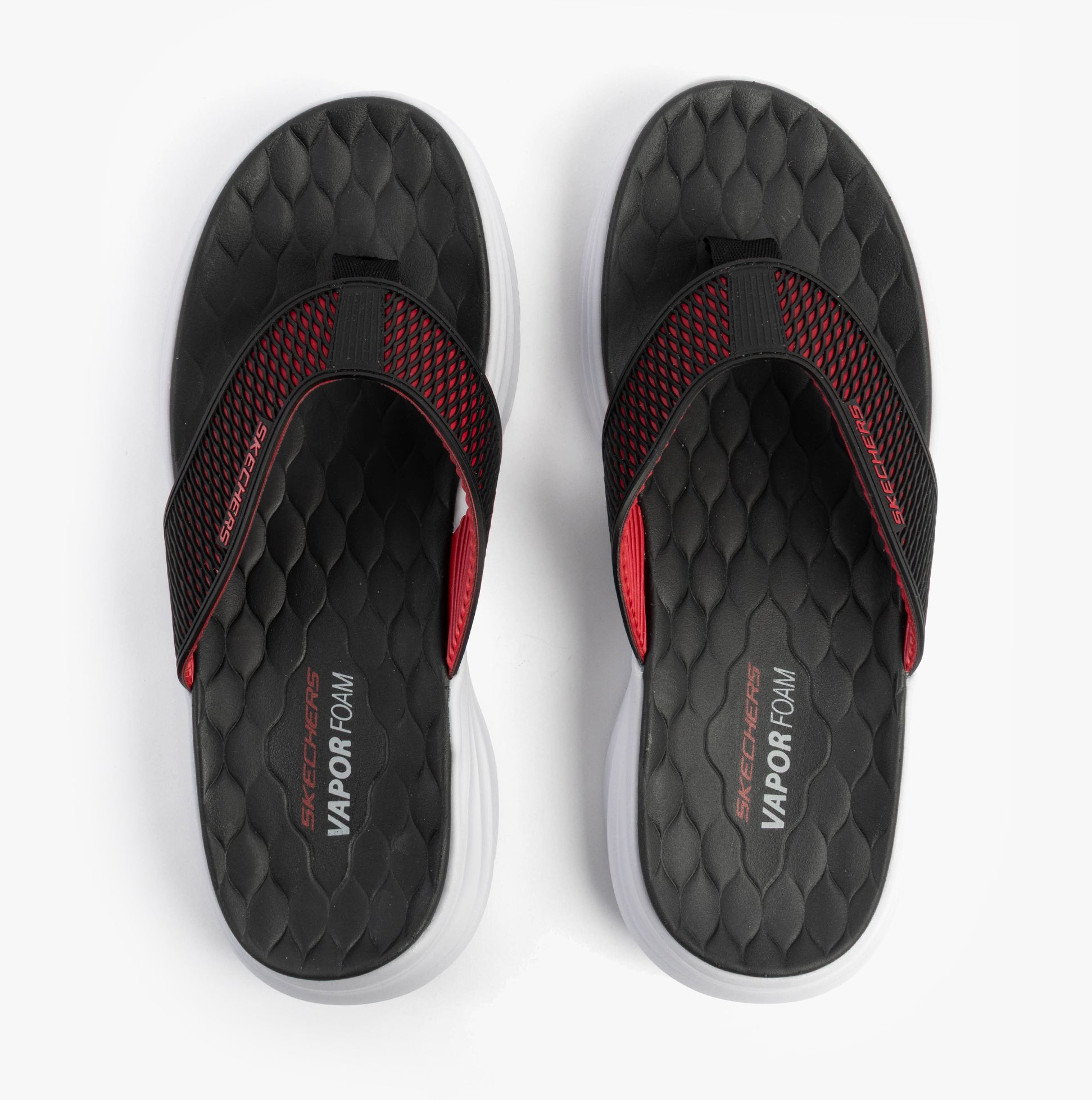 Skechers 232894/BKRD VAPOR FOAM SANDAL - SAYTO Mens Sandals Black/Red top view showing strap and sole detail.