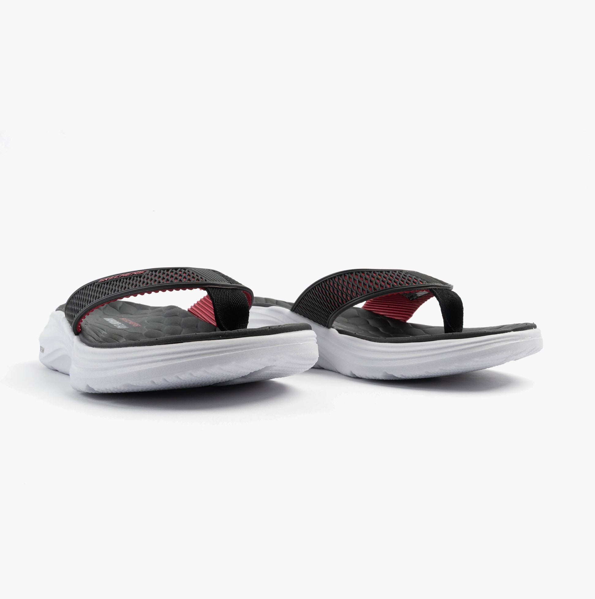 Skechers 232894/BKRD VAPOR FOAM SANDAL - SAYTO Mens Sandals Black/Red side view highlighting synthetic material and comfort features.