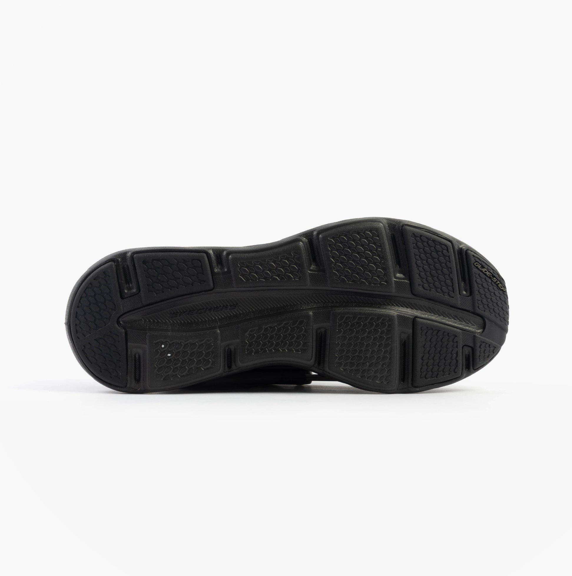 Skechers 232921/BBK GLIDE-STEP ALTUS Mens Trainers Black bottom view showing rubber sole details.