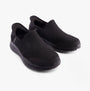 Skechers 232926/BBK EQUALIZER 5.0 - DRAYZE Mens Trainers Black side view with breathable mesh upper and slip-on design.