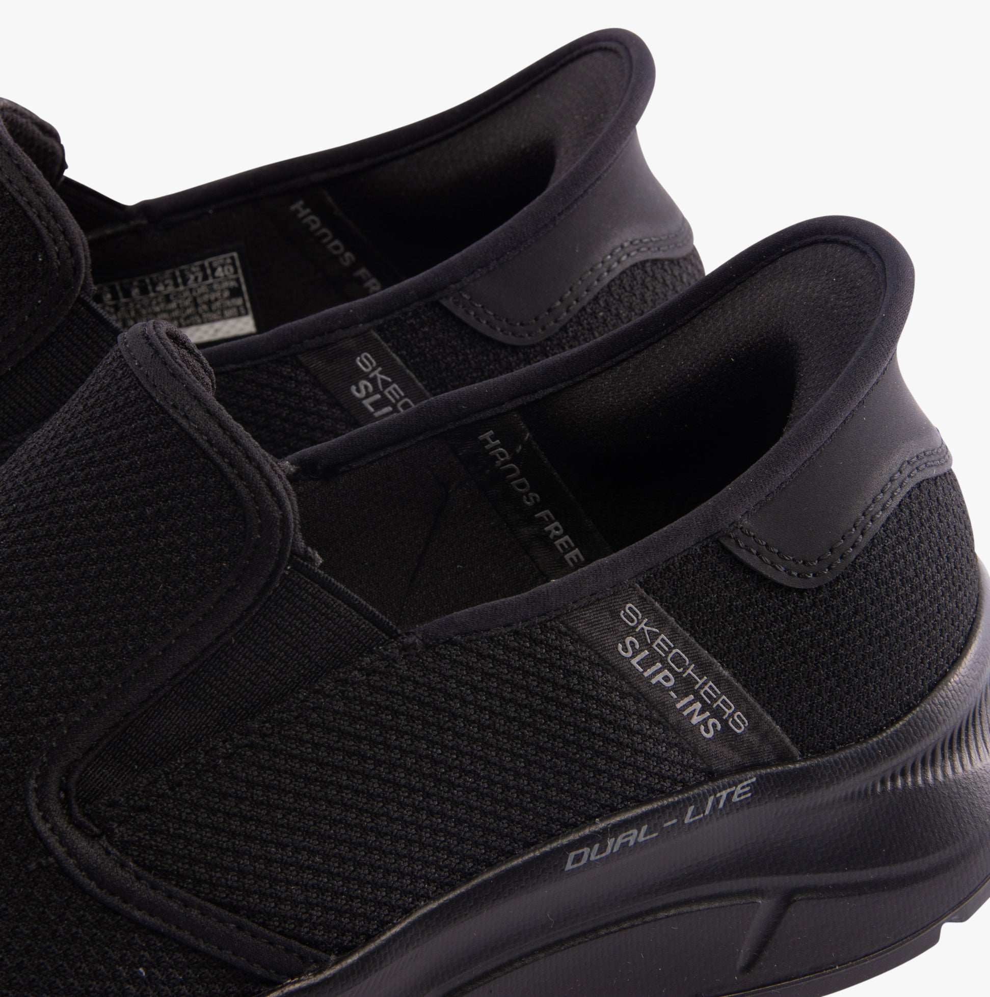 Skechers 232926/BBK EQUALIZER 5.0 - DRAYZE Mens Trainers Black close-up detail view highlighting the slip-on design.