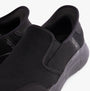 Skechers 232926/BBK EQUALIZER 5.0 - DRAYZE Mens Trainers Black close-up view showing slip-on design and textured upper.