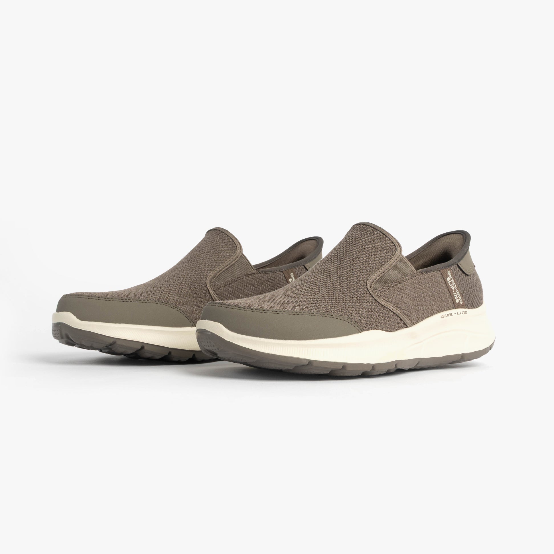 Skechers 232926/TPE EQUALIZER 5.0 - DRAYZE Mens Shoes Taupe side view showcasing comfort and slip-on style.