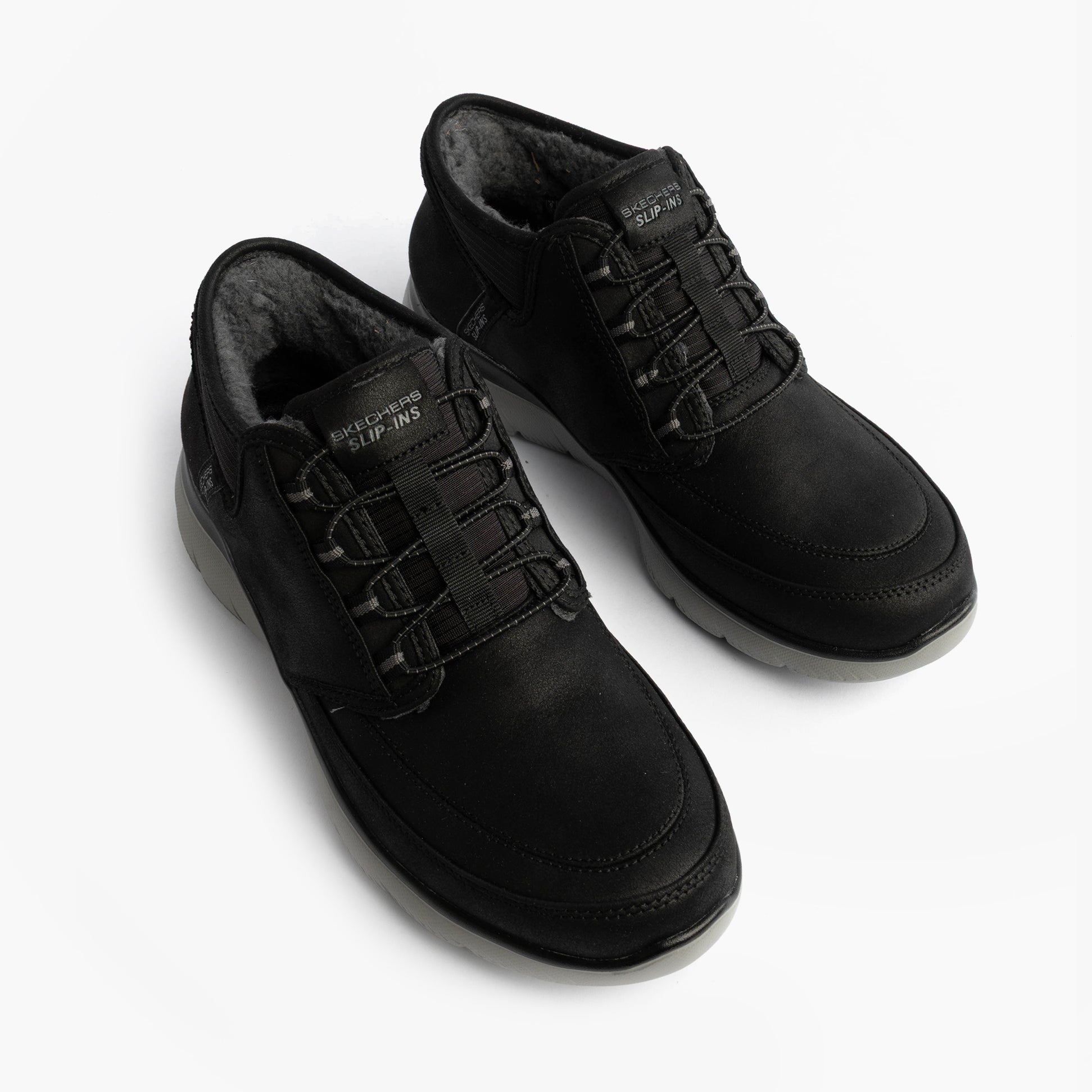 Skechers 232927/BKCC SUMMITS - SIEGUL Mens Shoes Black/Charcoal top view of slip-on casual ankle boots.