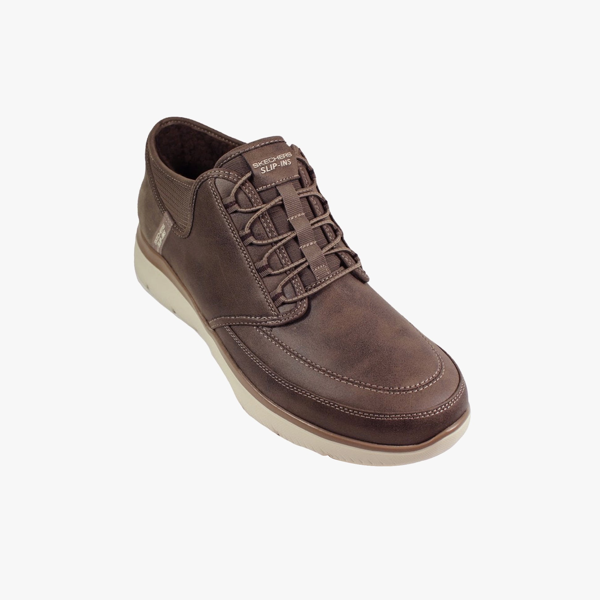 Skechers 232927/CHOC SUMMITS - SIEGUL Mens Shoes Chocolate side view featuring slip-on design and padded footbed.