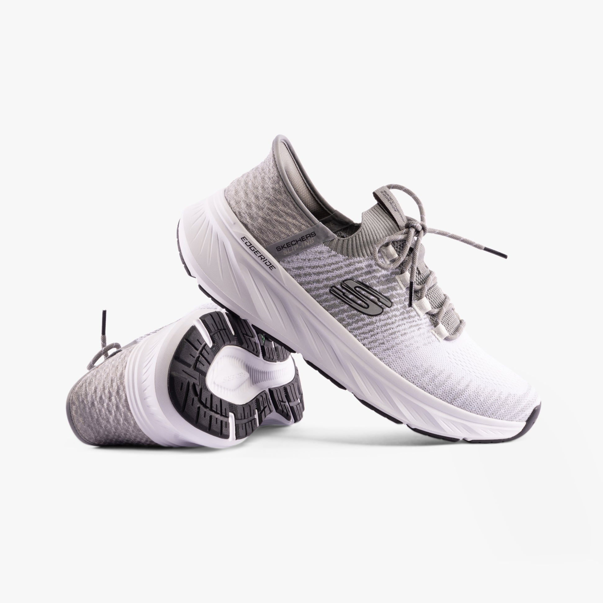 Skechers 232932/WGY EDGERIDE - RAYGO Mens Trainers White/Gray side view with focus on upper and sole construction.