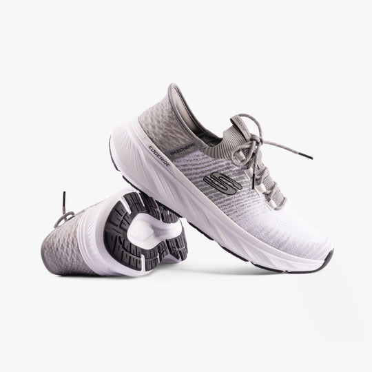 Skechers 232932/WGY EDGERIDE - RAYGO Mens Trainers White/Gray side view with focus on upper and sole construction.