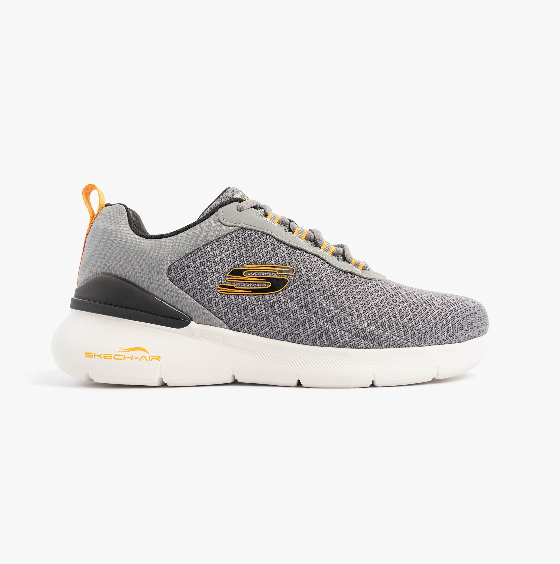 Skechers 232971/CCYL SKECH-AIR DYNAMIGHT 2.0 - DUR Mens Trainers Charcoal/Yellow side view.