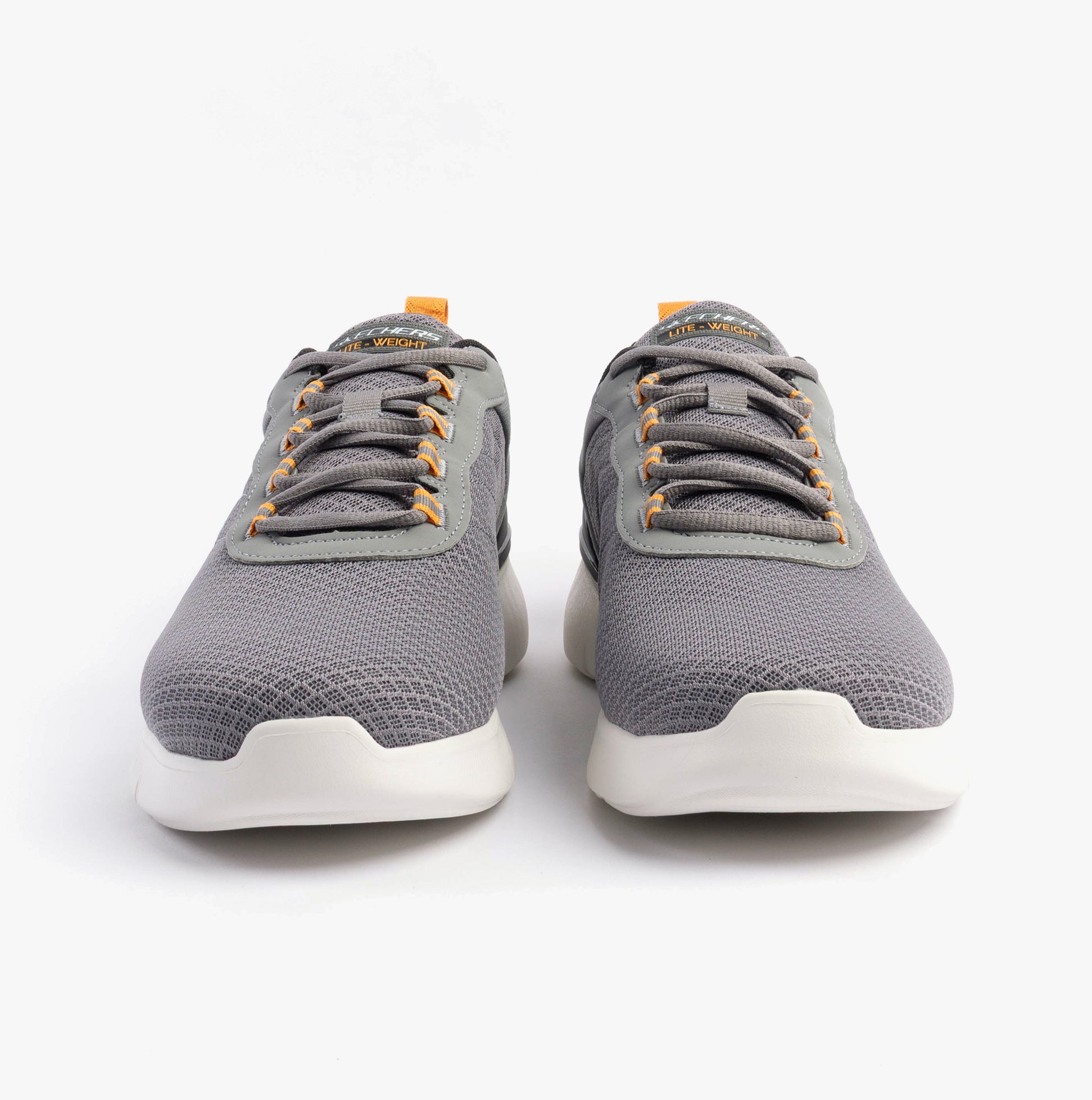 Skechers 232971/CCYL SKECH-AIR DYNAMIGHT 2.0 - DUR Mens Trainers Charcoal/Yellow front view with gray mesh upper and lace-up closure.