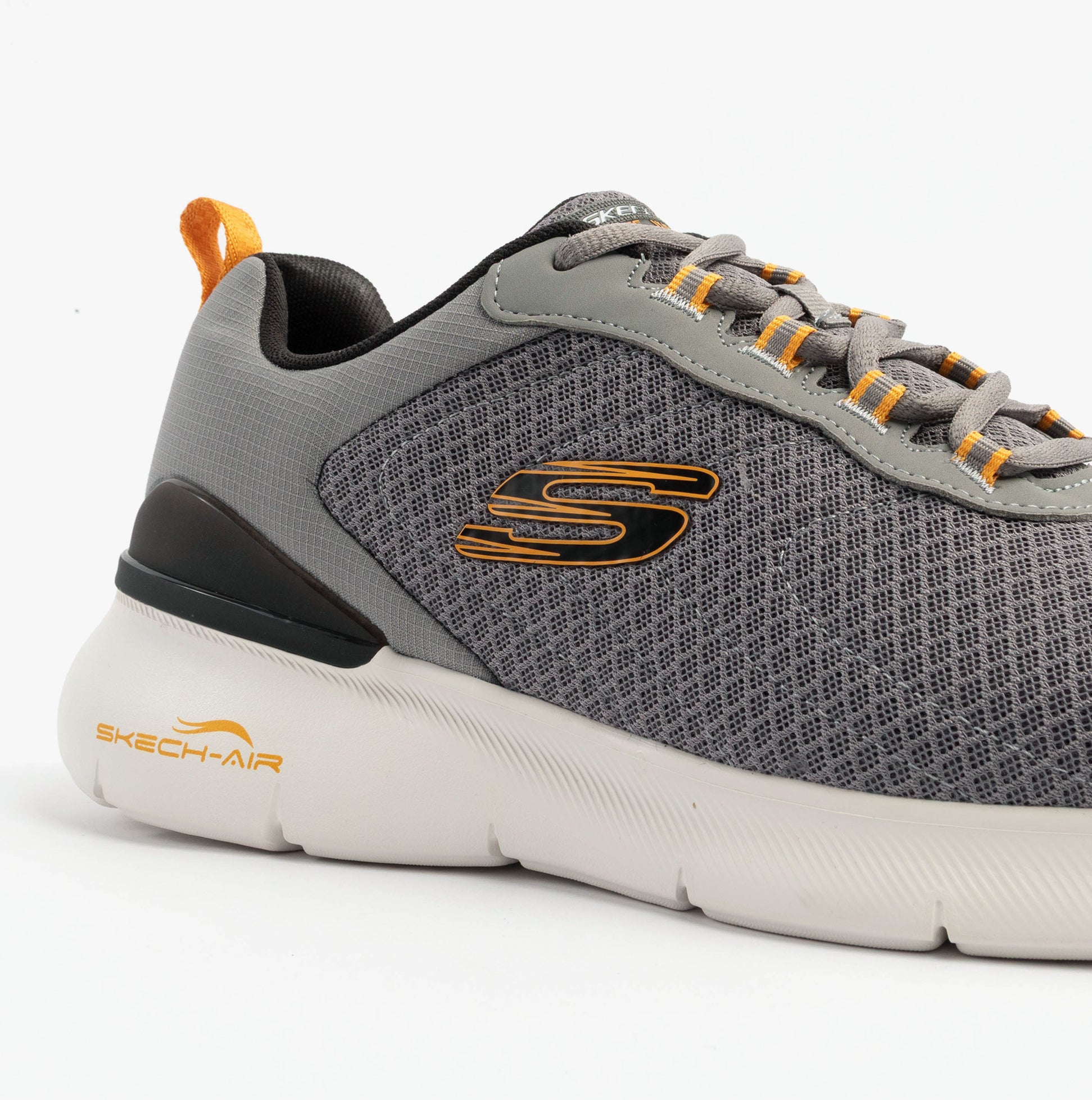 Skechers 232971/CCYL SKECH-AIR DYNAMIGHT 2.0 - DUR Mens Trainers Charcoal/Yellow side view showing upper mesh detail and logo.