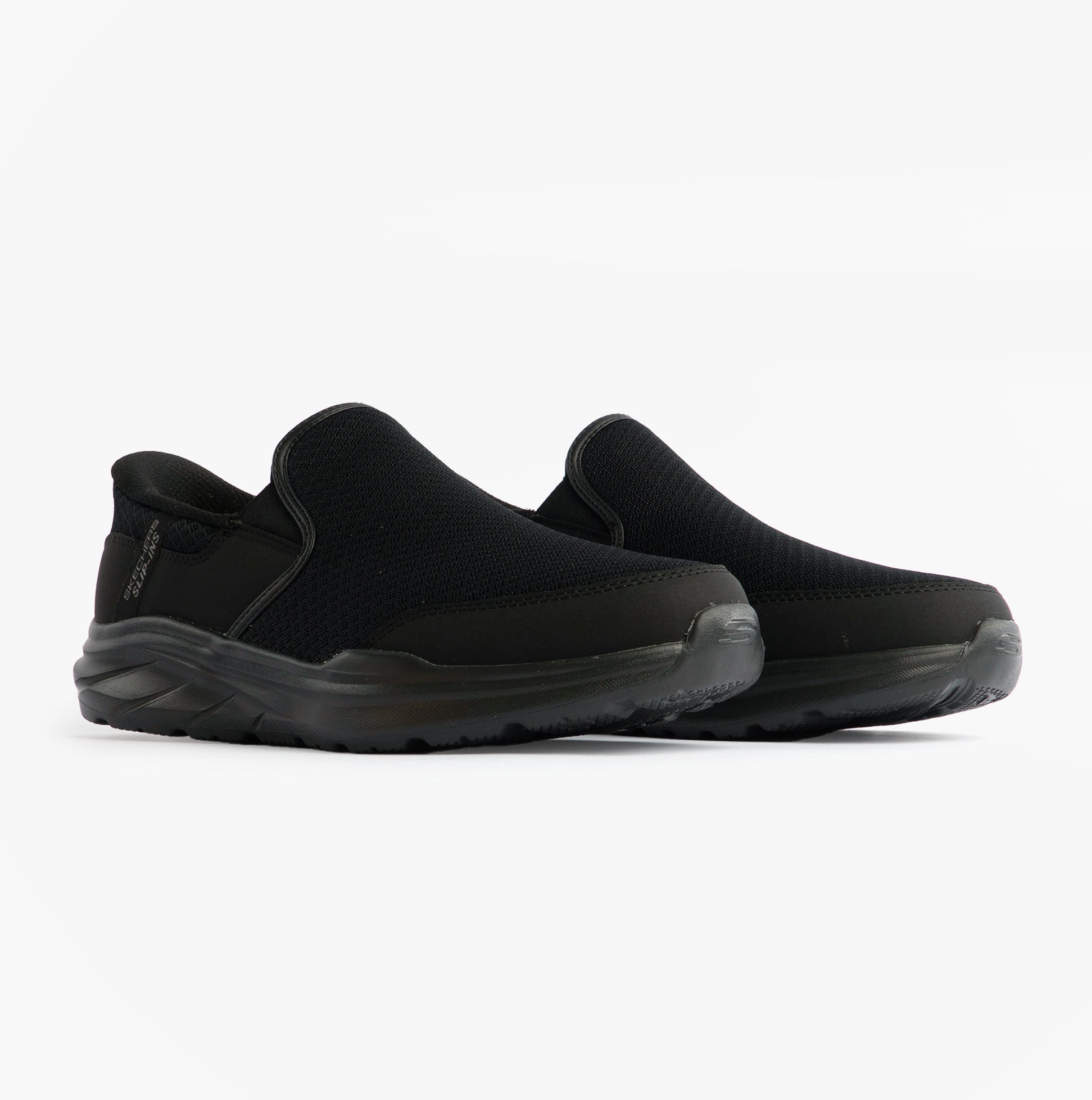 Skechers 233103/BBK EQUALIZER 6.0 - STOAVER Mens Trainers Black side view showing comfortable slip-on design