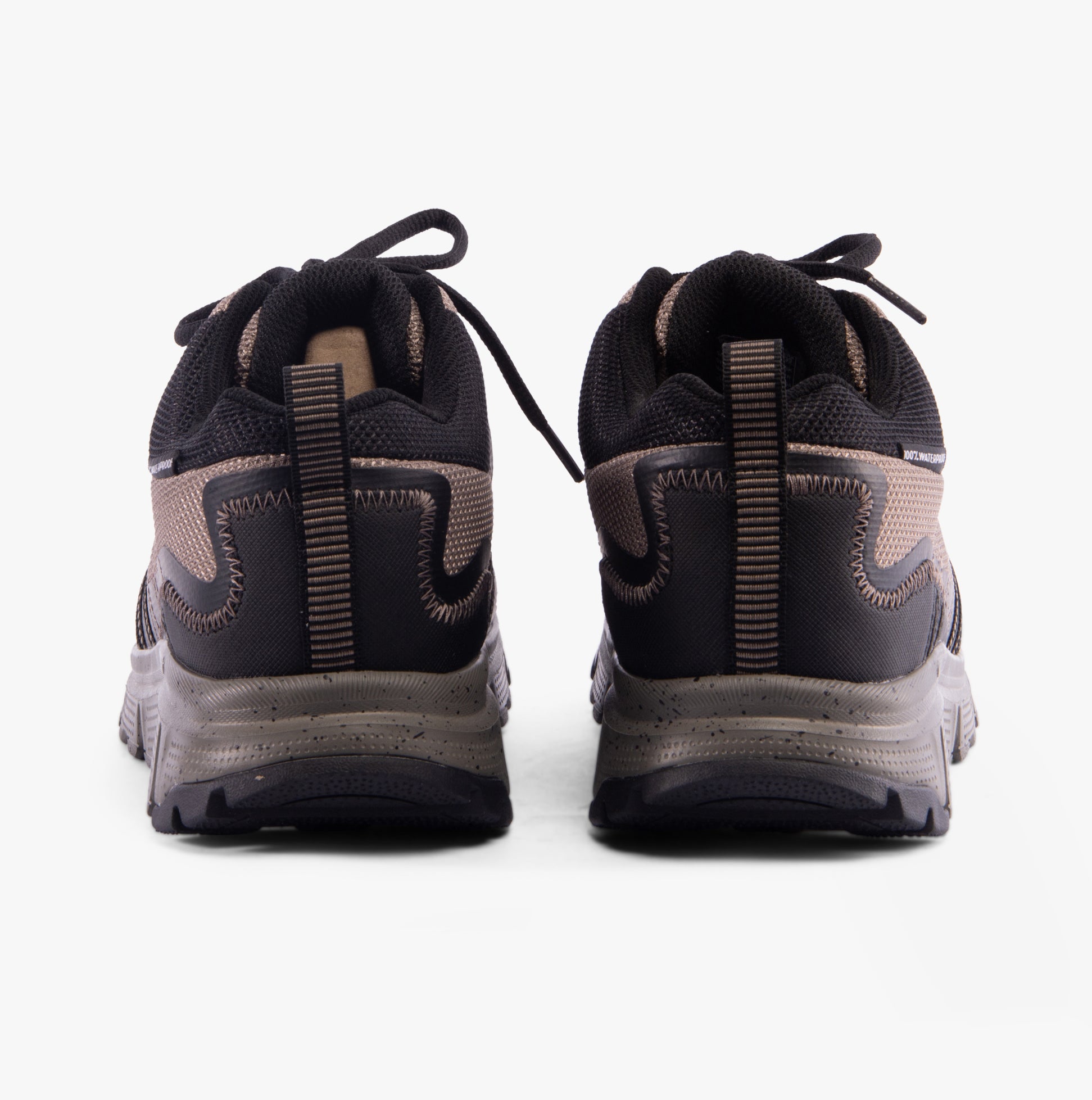 Skechers 237701/TNBK SUMMITS AT - CANOBIE Mens Waterproof Trainers Tan/Black back view for hiking and outdoor activities.