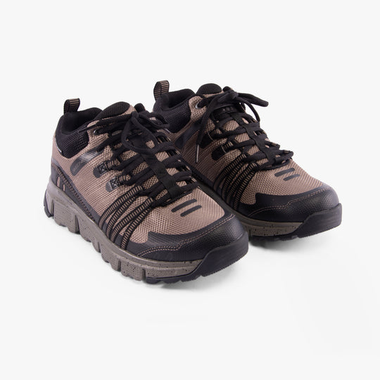 Skechers 237701/TNBK SUMMITS AT - CANOBIE Mens Waterproof Trainers Tan/Black side view showing laces and design.