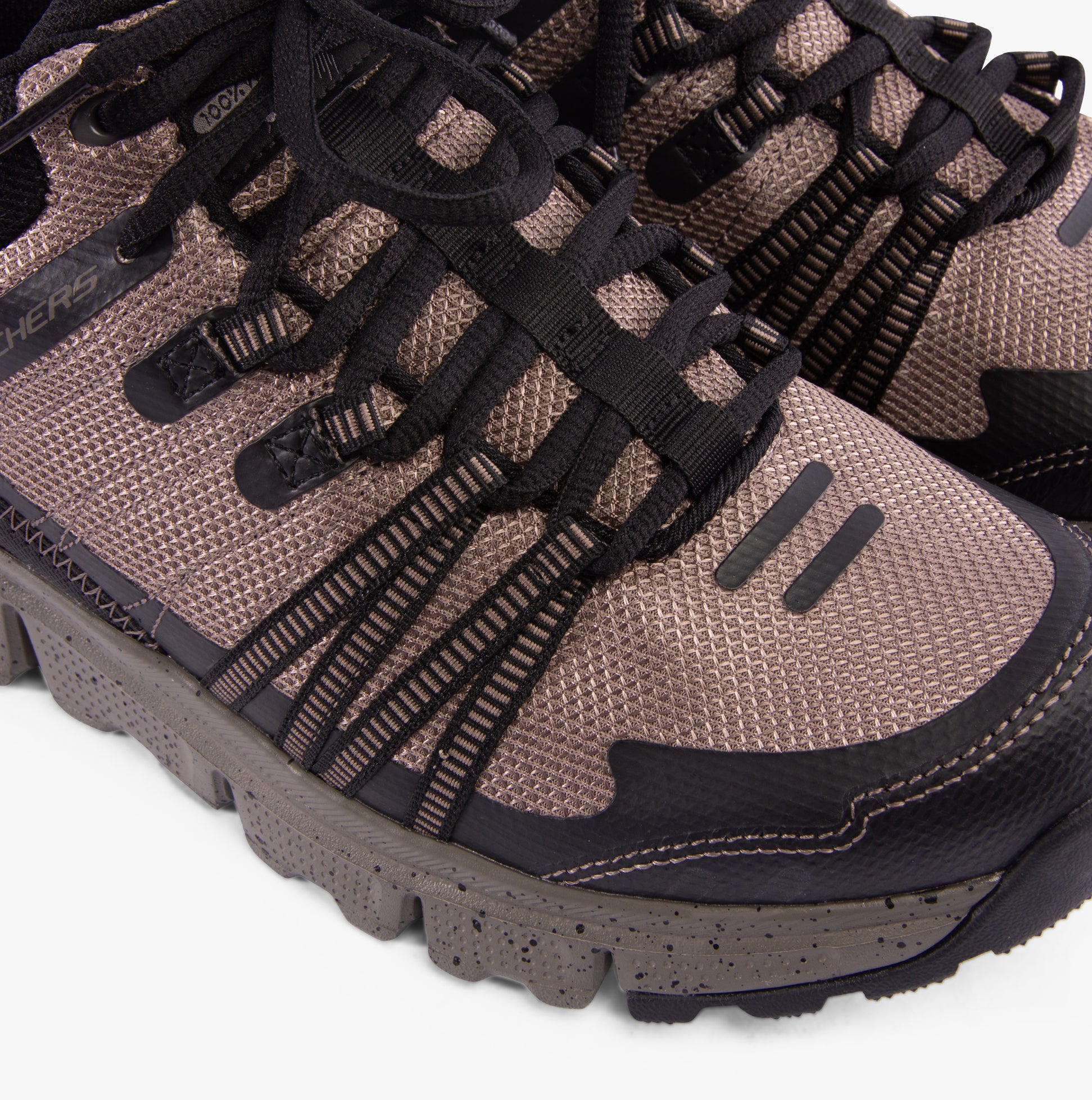 Skechers 237701/TNBK SUMMITS AT - CANOBIE Mens Waterproof Trainers Tan/Black top view showcasing the design and materials.
