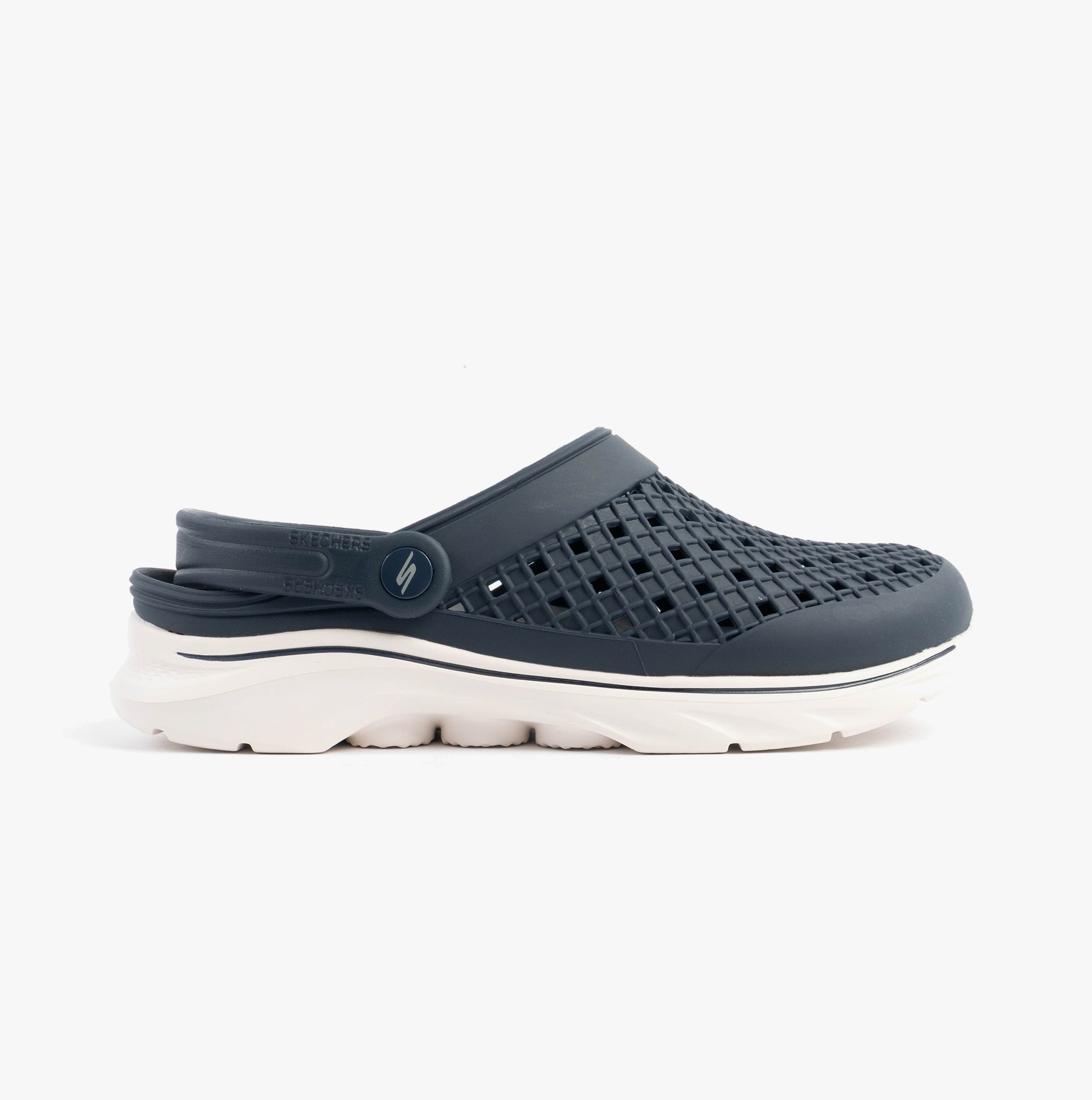 Skechers 243283/NVW GO WALK 7 FOAMIES - AMBITION Mens Sandals Navy/White side view showing breathable EVA design.