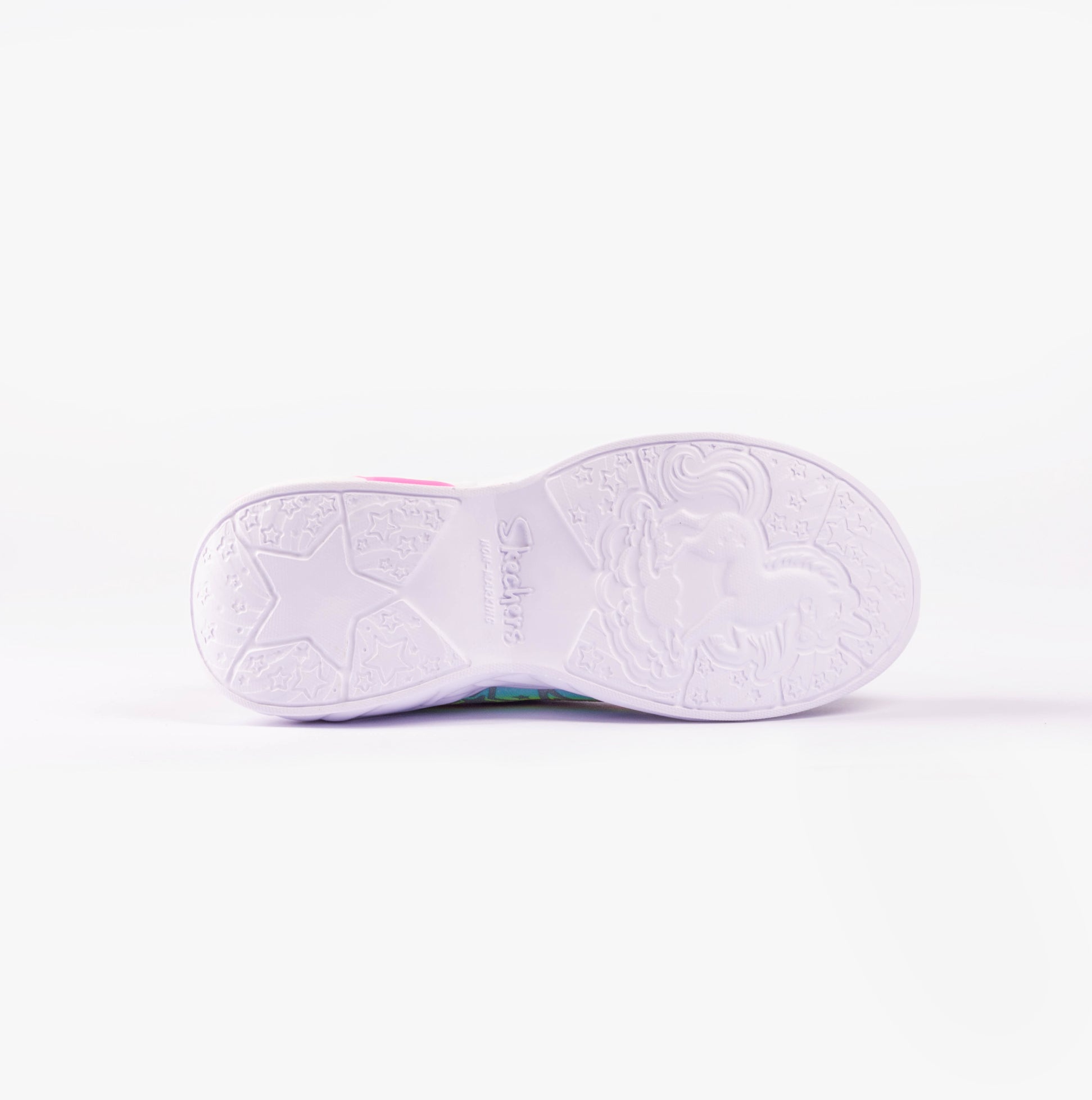 Skechers 302296L/SMLT UNICORN DREAMS - STARRY LITE Girls Trainers Silver Multi - bottom view, stylish rubber sole design.