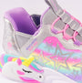 Skechers 302296L/SMLT UNICORN DREAMS - STARRY LITE Girls Trainers Silver Multi close-up view showcasing light-up features and unicorn design.
