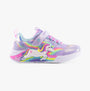 Skechers 302298-L/N-UNICORN CHASER Girls Trainers Lavender/Multi side view with rainbow unicorn design.