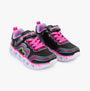 Skechers 302689L/BKMT HEART LIGHTS - RETRO HEARTS Girls Trainers Black/Multi side view with pink and black design
