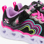 Skechers 302689L/BKMT HEART LIGHTS - RETRO HEARTS Girls Trainers Black/Multi close-up detail view of shoe light-up feature.