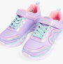 Skechers 302689L/LVMT HEART LIGHTS - RETRO HEARTS Girls Trainers Lavender/Multi front view with glitter finish and pastel colors.