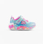 Skechers 302696N/LBMT S-LIGHTS: ETERNAL HEART LIGHTS Girls Trainers Light Blue/Multi side view with heart design accents.