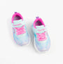 Skechers 302696N/LBMT S-LIGHTS: ETERNAL HEART LIGHTS Girls Trainers Light Blue/Multi top view of shoes with pink accents.