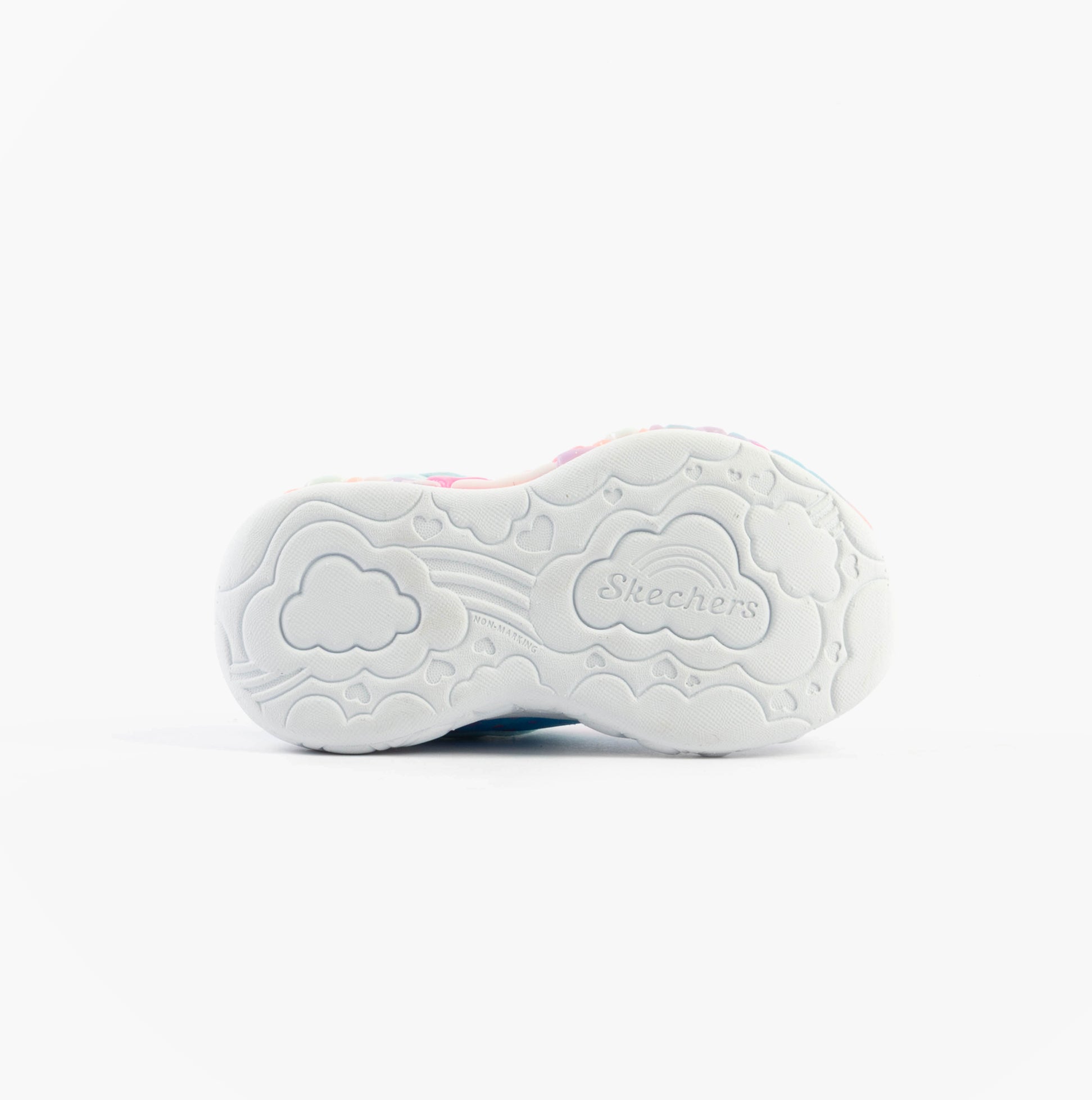 Skechers 302696N/LBMT S-LIGHTS: ETERNAL HEART LIGHTS Girls Trainers Light Blue/Multi bottom view showing sole design.
