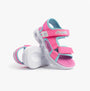 Skechers 303024L/HPAQ S-LIGHTS: SOLA GLOW Girls Sandals Hot Pink/Aqua side view showing synthetic upper and rubber sole.