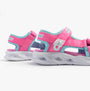 Skechers 303024L/HPAQ S-LIGHTS: SOLA GLOW Girls Sandals Hot Pink/Aqua side view showing sparkly design and comfortable fit.