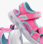 Skechers 303024L/HPAQ S-LIGHTS: SOLA GLOW Girls Sandals Hot Pink/Aqua side view showcasing bright pink and aqua design.