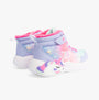 Skechers 303057L/LVHP UNICORN DREAMS - MAGICAL COVE Girls Trainers Lavender/Hot Pink back view showcasing colorful unicorn design.