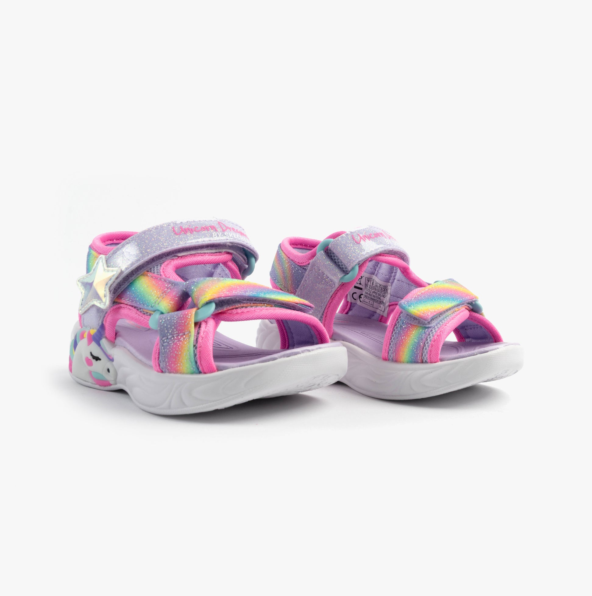 Skechers 303107N/LVMT UNICORN DREAMS SANDAL - DREAMY Girls Sandals Lavender Multi side view showcasing vibrant colors and design.