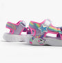 Skechers 303107L/LVMT UNICORN DREAMS SANDAL - DREAMY Girls Sandals Lavender Multi side view showing colorful design and unicorn detail.