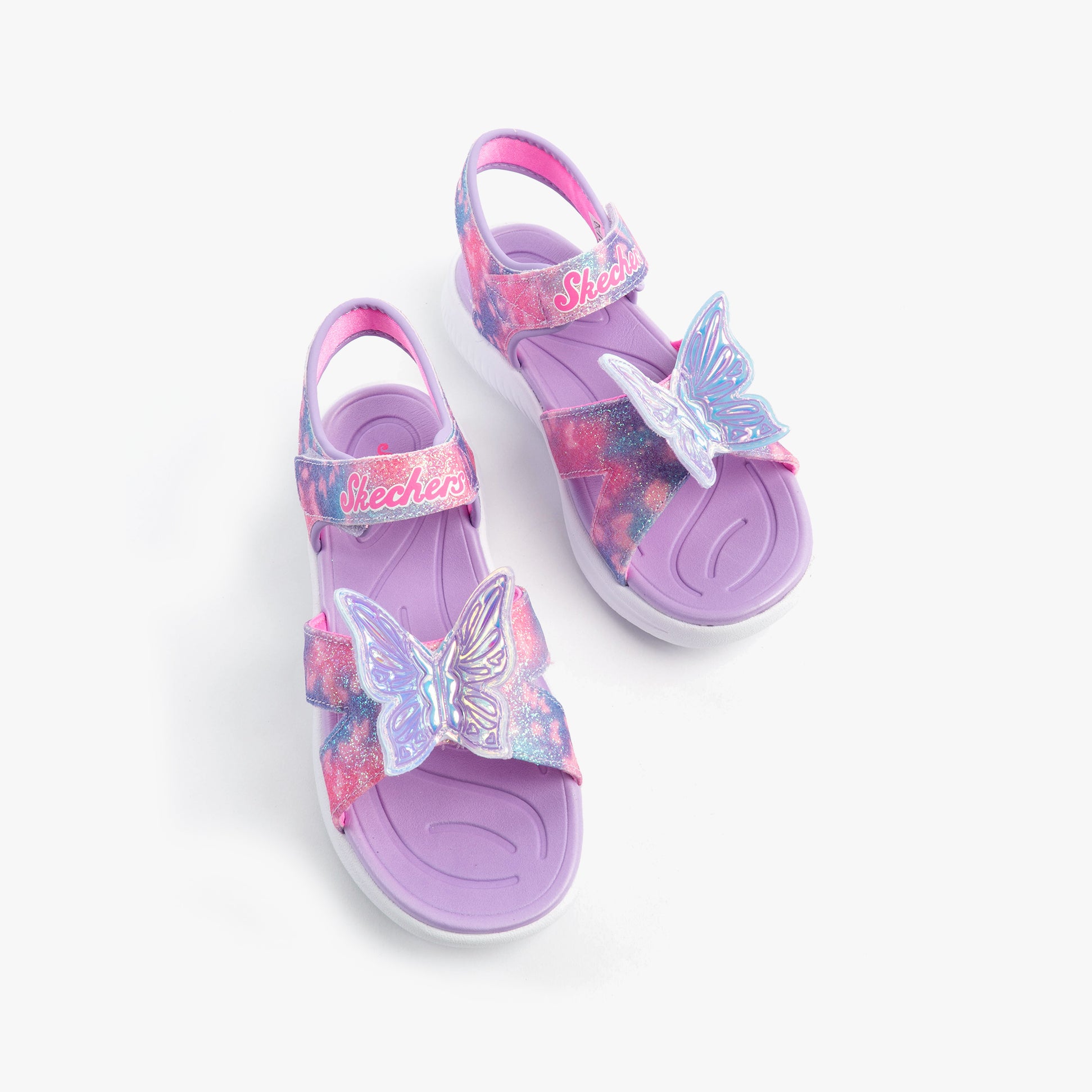 Skechers 303109L/LVMT JUMPSTERS - BUTTERFLY BRIGHTS Girls Sandals Lavender/Multi top view with butterfly detail.