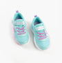 Skechers 303158N/TQMT PLAY SCENE - FUN SQUAD Girls Trainers Turquoise Multi top view showing lace-up design and vibrant colors.