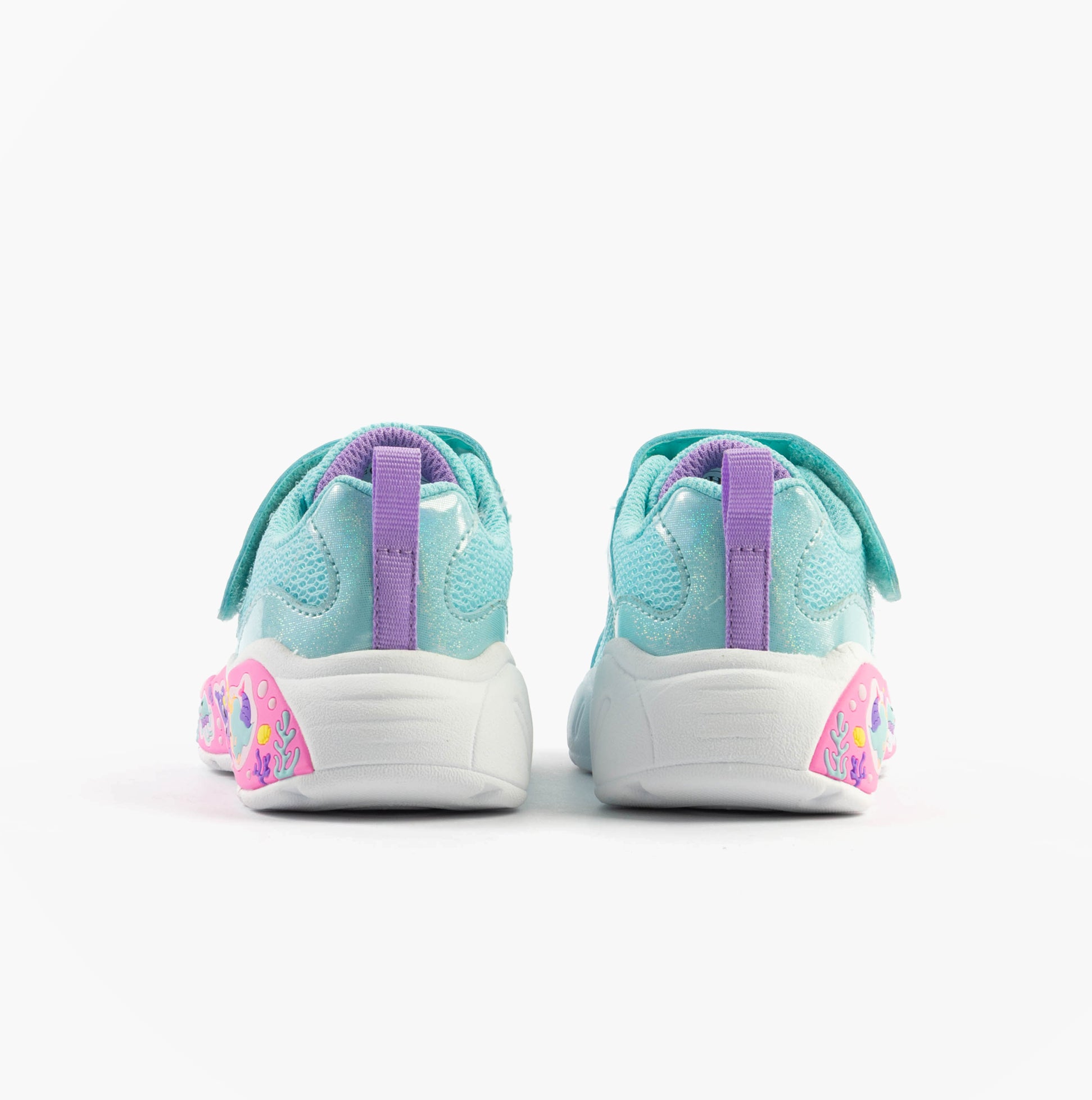 Skechers 303158N/TQMT PLAY SCENE - FUN SQUAD Girls Trainers Turquoise Multi back view showcasing colorful details.
