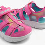 Skechers 303276L/HPMT FLEX SPLASH - DAYLIGHT SHIMMER Girls Sandals Hot Pink /Multi side view and detail view of sandals.