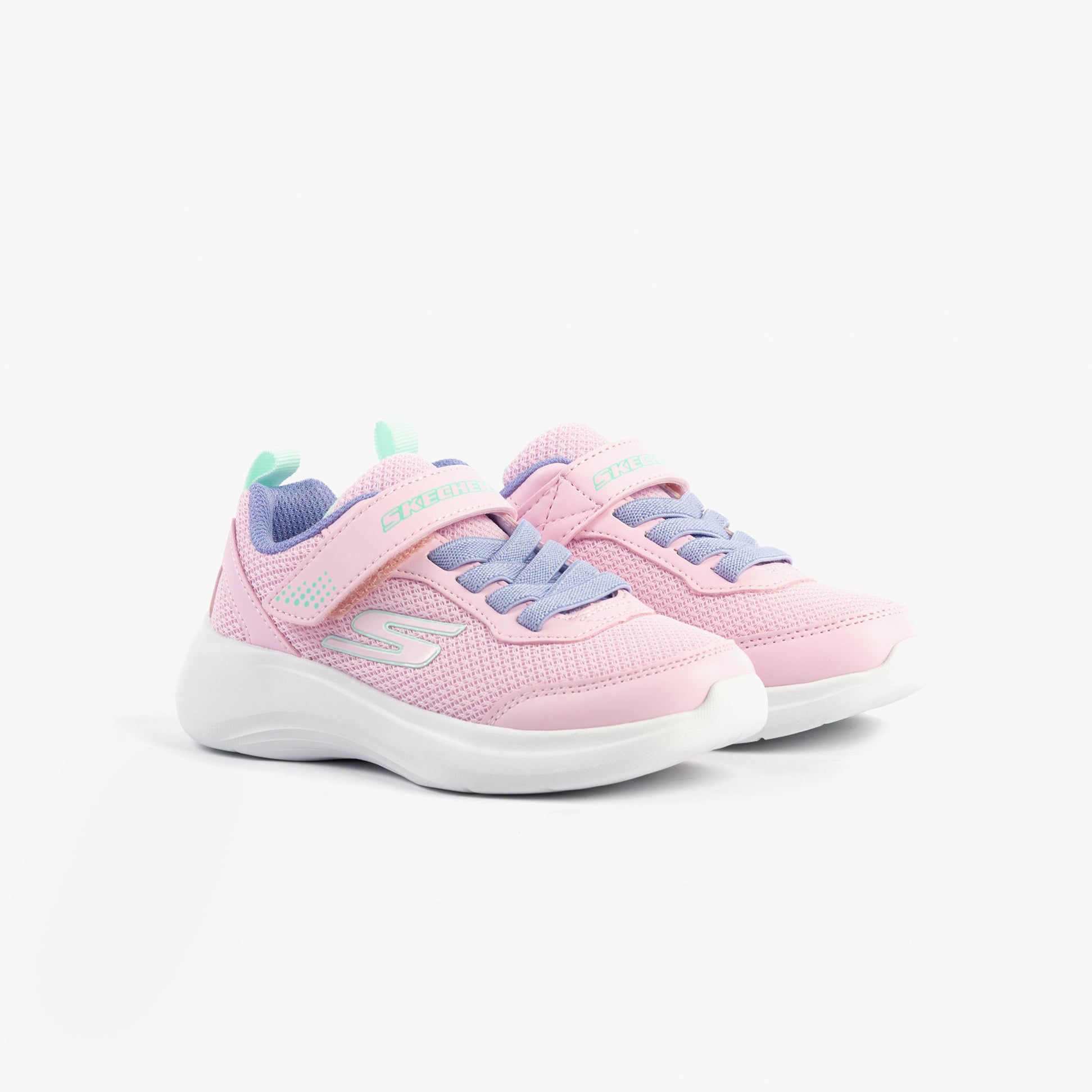 Skechers 303573L/LTPK SELECTORS - RESET ACHIEVED Girls Trainers Light Pink side view showing lace-up design and mesh upper.