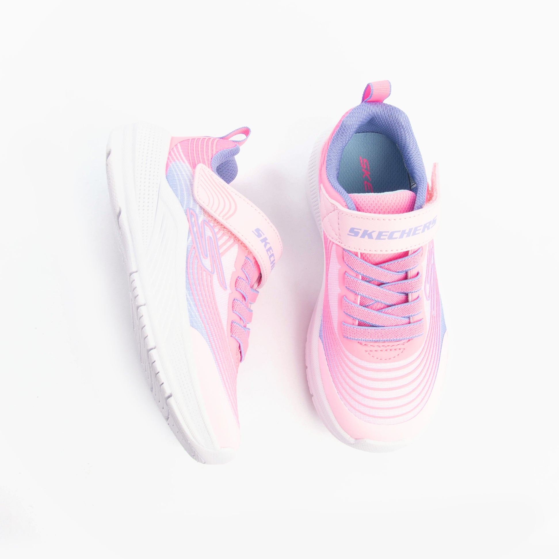 Skechers 303575L/LTPL MICROSPEC ADVANCE Girls Trainers Light Pink top view showcasing synthetic and mesh materials.