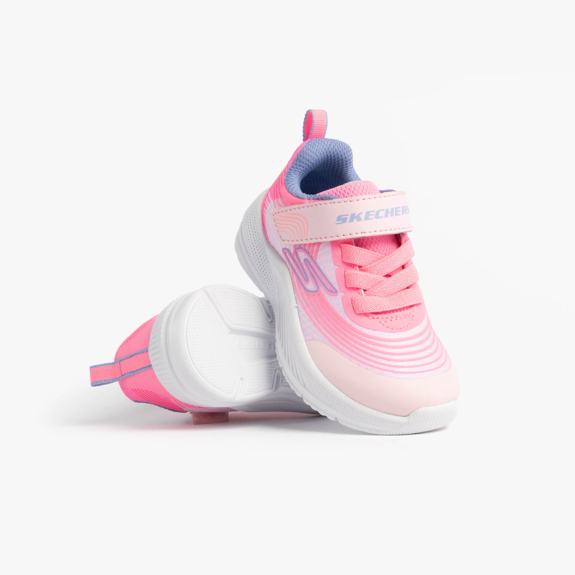 Skechers 303575N/LTPL MICROSPEC ADVANCE Girls Trainers Light Pink side view with strap and laces.
